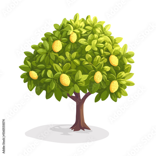 Jackfruit Tree, cartoon vector illustration, flat 2D isometric style, white background.