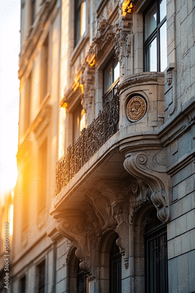 Naklejka premium Building Balcony Detail with Ornate Stone Architecture