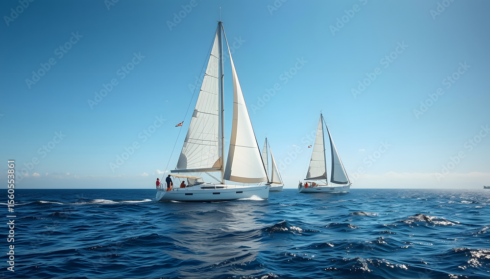 Fototapeta premium Sailing boat yacht regatta race on sea or ocean water, Side lit. White tone