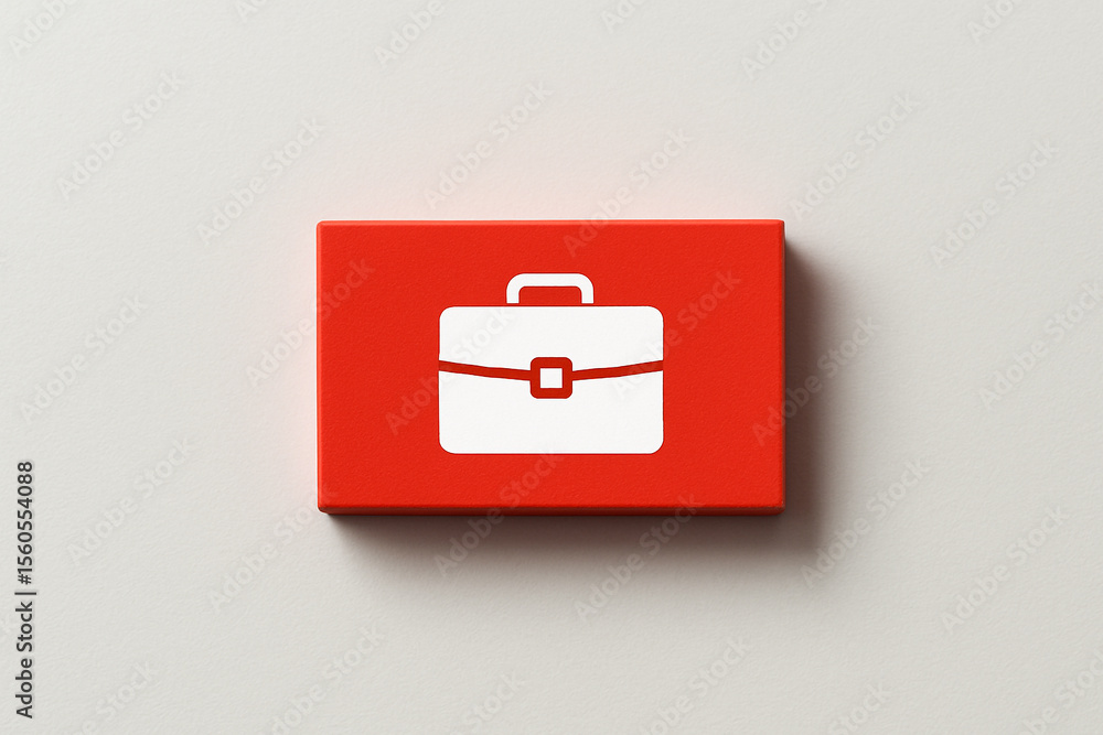 Red painted wooden square icon featuring office bag logo symbolizing work briefcase business career job corporate document storage or professional office concept on a clean background Red painted wooden square icon featuring office bag logo symbolizing work briefcase business career job corporate document storage or professional office concept on a clean background
