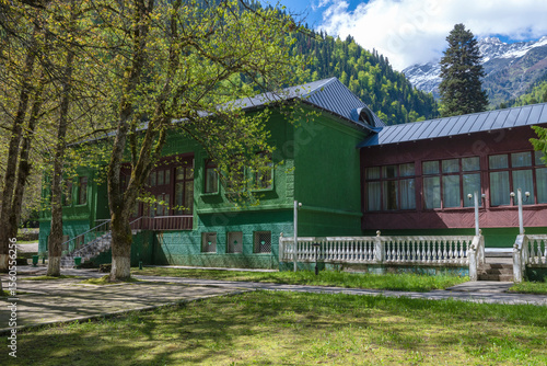 Bild auf Leinwand View of the old Stalin's summer cottage on a sunny May day. Ritsa
