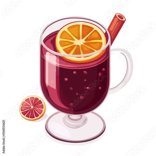 Mulled Wine, flat 2D isometric cartoon vector image isolated on white background.
