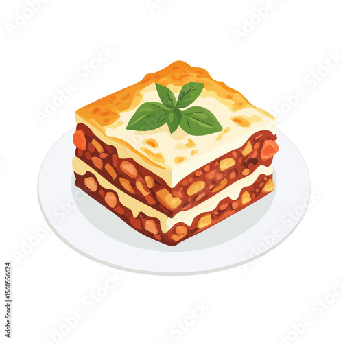 Moussaka, 2D isometric flat cartoon vector illustration isolated on white background.