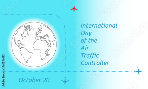 International Day of the Air Traffic Controller poster with the Earth, three planes and text on the gradient background