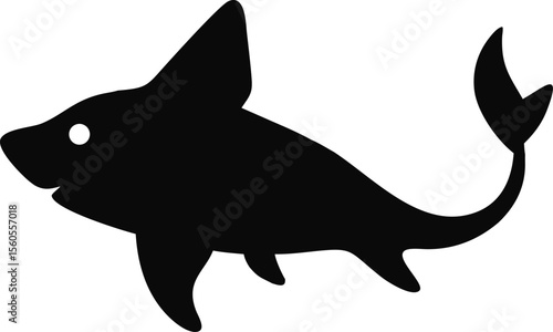 Black cat silhouette swimming like a shark, a dangerous marine mammal vector illustration