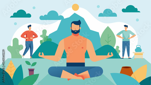 A wellness retreat specifically designed for men to explore and address body image issues in a safe and supportive environment.. Vector illustration