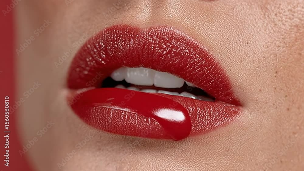 Applying vibrant red lipstick, perfect lips makeup tutorial, beauty and fashion close up Applying vibrant red lipstick, perfect lips makeup tutorial, beauty and fashion close up
