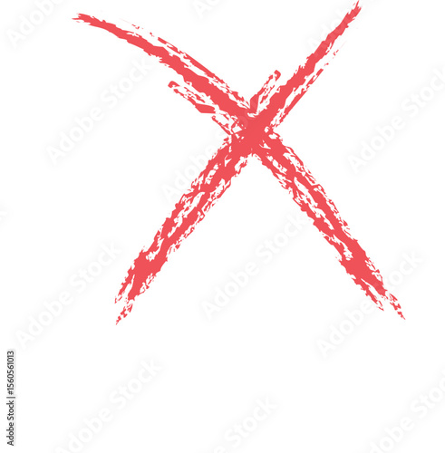 Grunge-style red X symbol on a white background, representing error, rejection, or cancellation with a rough, hand-drawn, expressive brushstroke look.