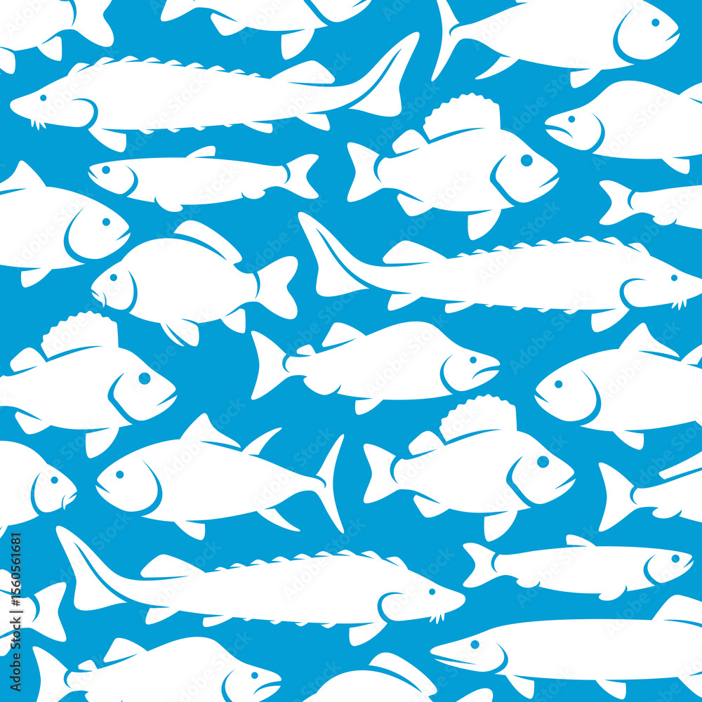 Naklejka premium Fish background, pattern set. Collection icons fish. Vector 