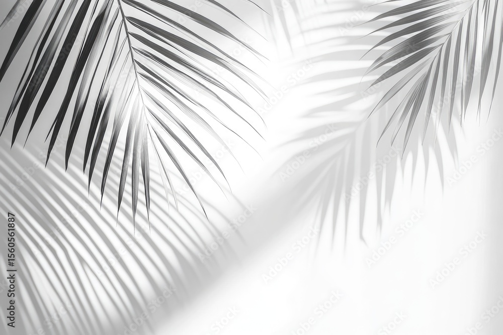 Fototapeta premium Grayscale palm leaves casting shadows on a bright background