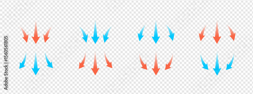 Abstract vector illustration of airflow and temperature concept. Features curved arrows, hot and cold waves, AC, heater, and HVAC elements. Transparent background for clean, futuristic energy designs.