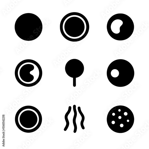 Fish Egg Anatomy Icons. Solid, Filled icon set of fish egg anatomy: yolk membrane, chorion layer, oil droplet, embryonic cell,