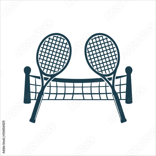 Tennis Rackets and Net Icon Illustration A net dividing two rackets