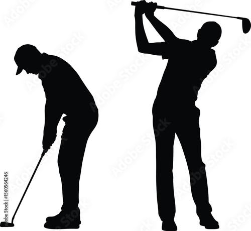 Golf silhouette vector illustration of golfers playing golf swing and putting golf course sport club 