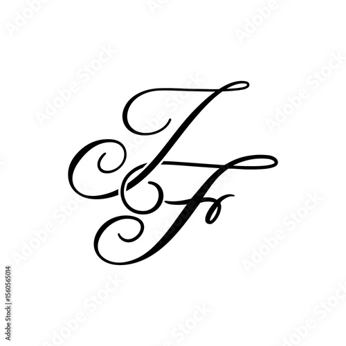 Elegant JF Monogram Logo in Black Script – Luxury Calligraphy Initial Design on White Background