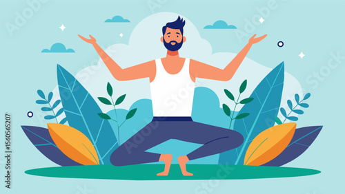 A yoga retreat for men emphasizing selfcare and acceptance of ones body.. Vector illustration