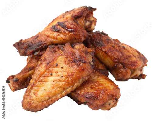 Barbecue Grilled Chicken Wings with Charred Skin Isolated on Transparent Background