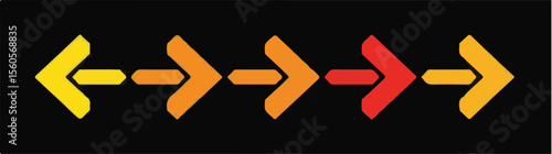 
A row of stylized arrow-like shapes, transitioning in color from yellow to orange and red, on a dark background, suggesting progression or a process.