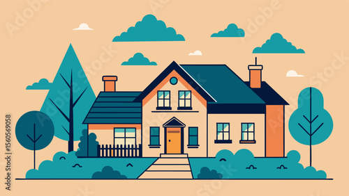 A sketch of a childhood home including details from the surrounding neighborhood showcasing how creating art can evoke vivid memories of specific times and places.. Vector illustration