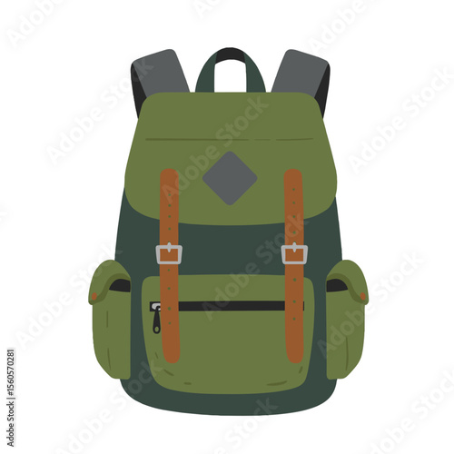 Hiking backpack in minimalist alpine vector style for travel and outdoor adventures