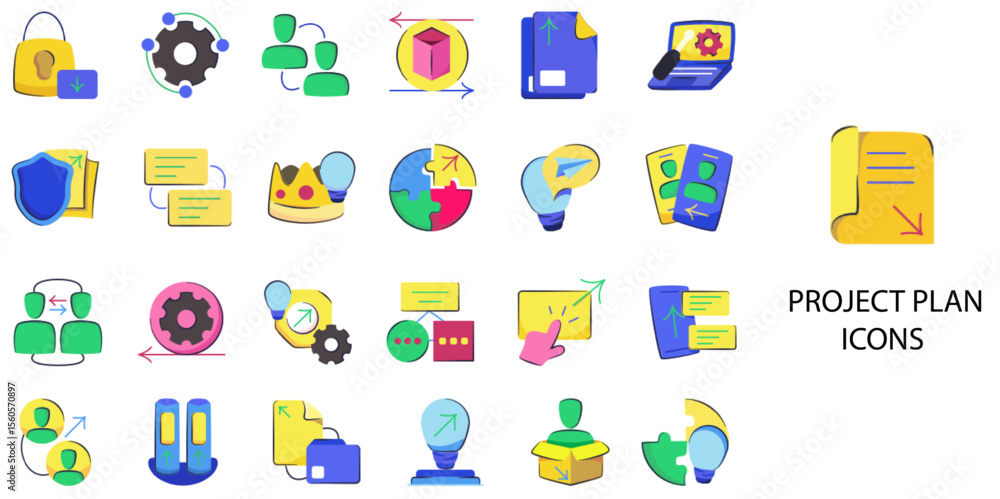 Fototapeta premium Project Plan simple concept 24 hand drawn color icons set .Vector illustration. 