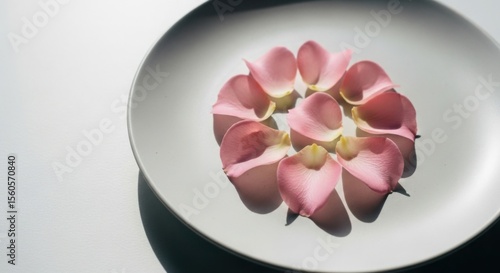 Wallpaper Mural Soft pink rose petals arranged on a light gray plate showcasing delicate beauty perfect for spa and wellness branding Torontodigital.ca