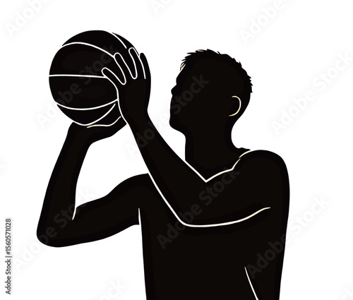 Silhouette of a male basketball player preparing to shoot.