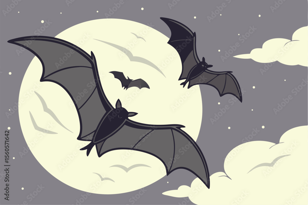 Fototapeta premium Flying Bats Silhouette with Full Moon 