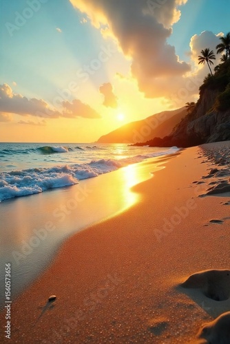 Golden Hour Serenity Long Shadows Stretch Across a Sun-Bleached Beach as Summer Fades, Whispering a Farewell to Warmth and Ushering in Autumns Approach