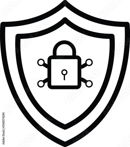 Cybersecurity shield with padlock vector icon