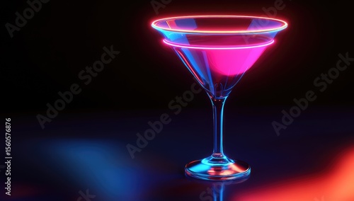 Neon martini glass, vibrant pink drink