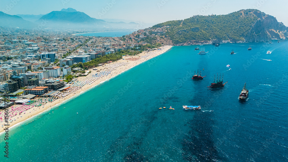 Obraz premium Alanya coast and boats photo shoot with drone