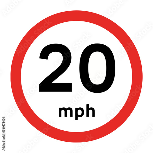 A red and white 20 mph speed limit sign
