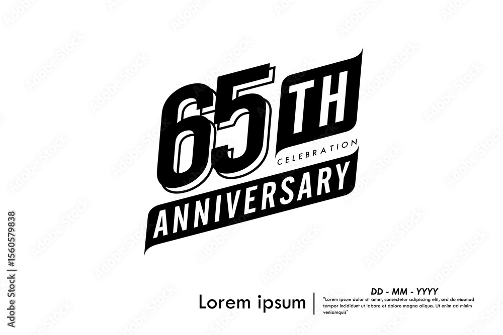 Obraz premium 65th years anniversary celebration emblem. congratulations anniversary black logo badge isolated with ribbons on white background. vector illustration template design for web banner.