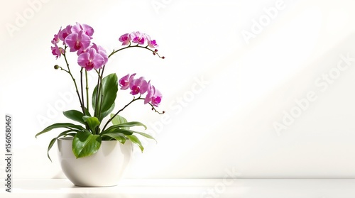 Wallpaper Mural Beautiful pink orchid plant in a white pot on a bright background, decorative houseplant design Torontodigital.ca