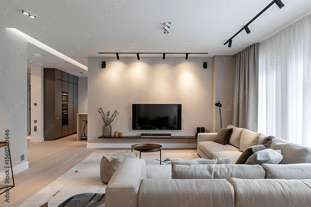 Fototapeta premium modern living room with fireplace