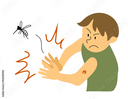 蚊に刺されて叩くも逃げられる人物のイラスト