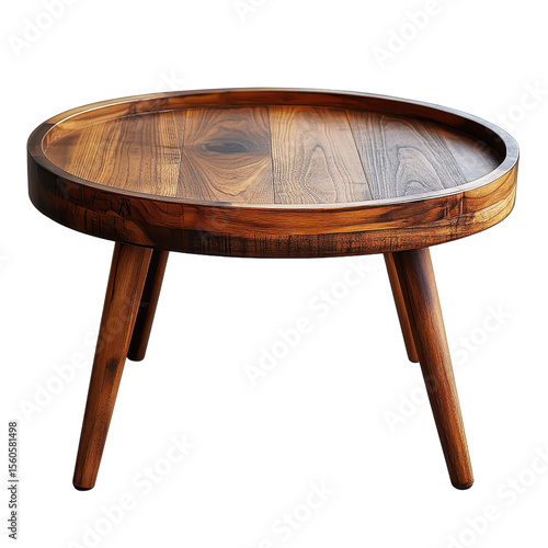 Round wooden coffee table isolated on transparent background.