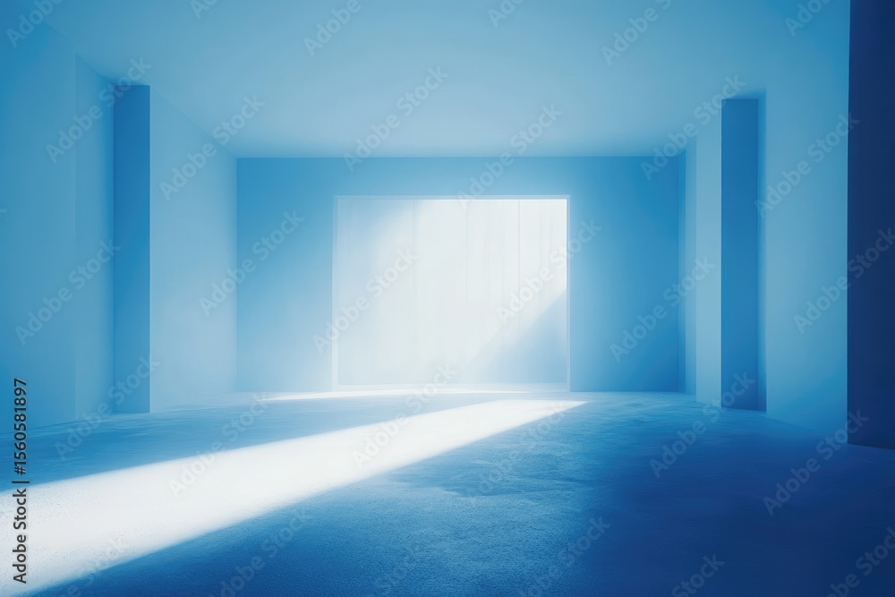 Fototapeta premium Empty, light-filled, pale blue room