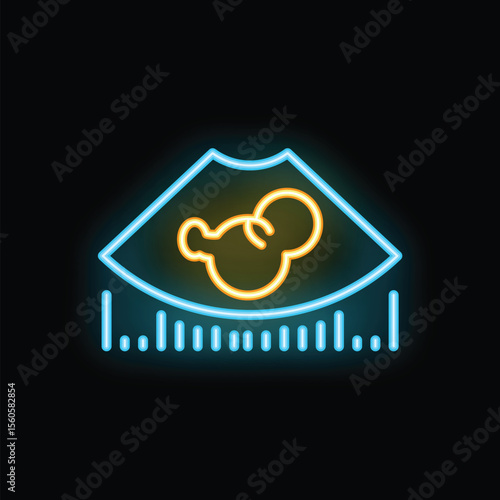 Neon sign depicting an ultrasound revealing twins growing inside a pregnant woman, symbolizing pregnancy and prenatal care