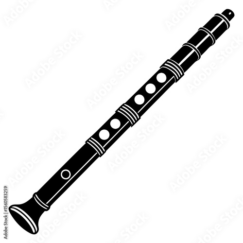 A black and white clarinet isolated on a white background