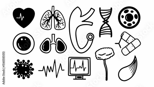 Collection of medical icons representing human organs and health concepts