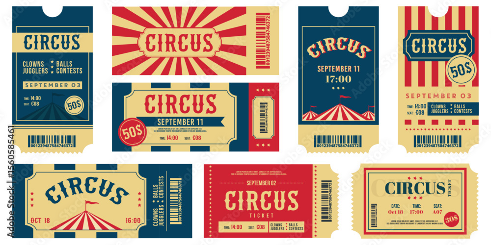 Vintage circus tickets set.Vector