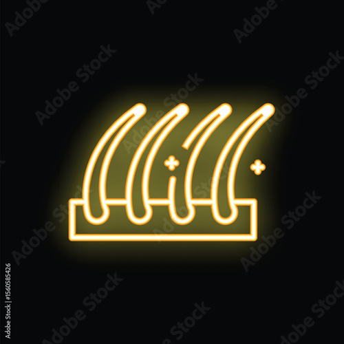 Neon icon of hair growing from skin on black background