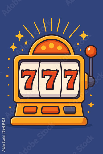 Slot machine jackpot vector illustration. Winning combination with three lucky sevens, 777. Casino gambling game concept. Big win, super prize. Modern flat cartoon isolated design.