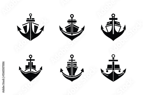 cruise ship anchor silhouette vector illustration