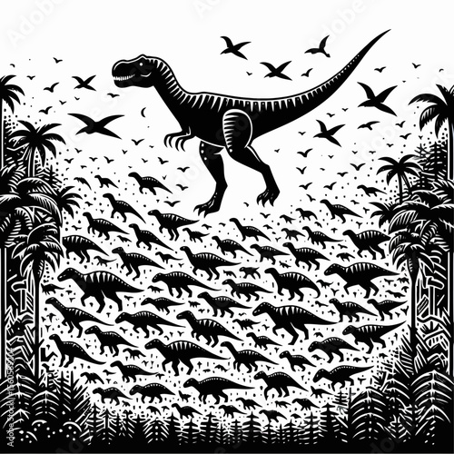 Dinosaur Herd Migrating Across Prehistoric Lands