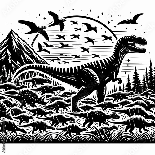 Dinosaur Herd Migrating Across Prehistoric Lands