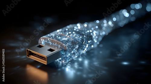 Abstract USB Cable with Light Particles: Modern Technology Concept