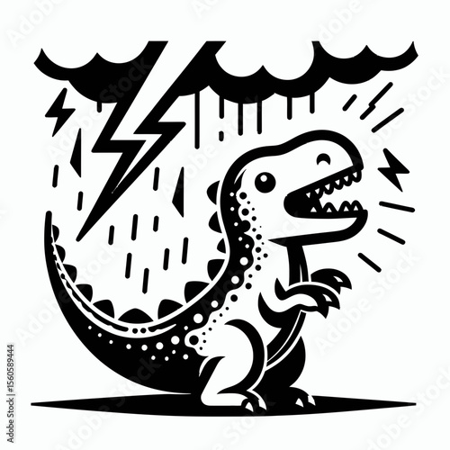 Dinosaur Startled by Thunder in a Stormy Prehistoric Landscape